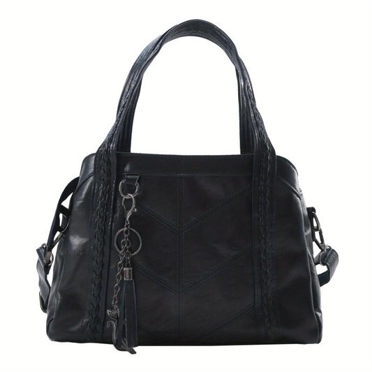 Women's PU Leather Satchel Purse with Tassel Pendant