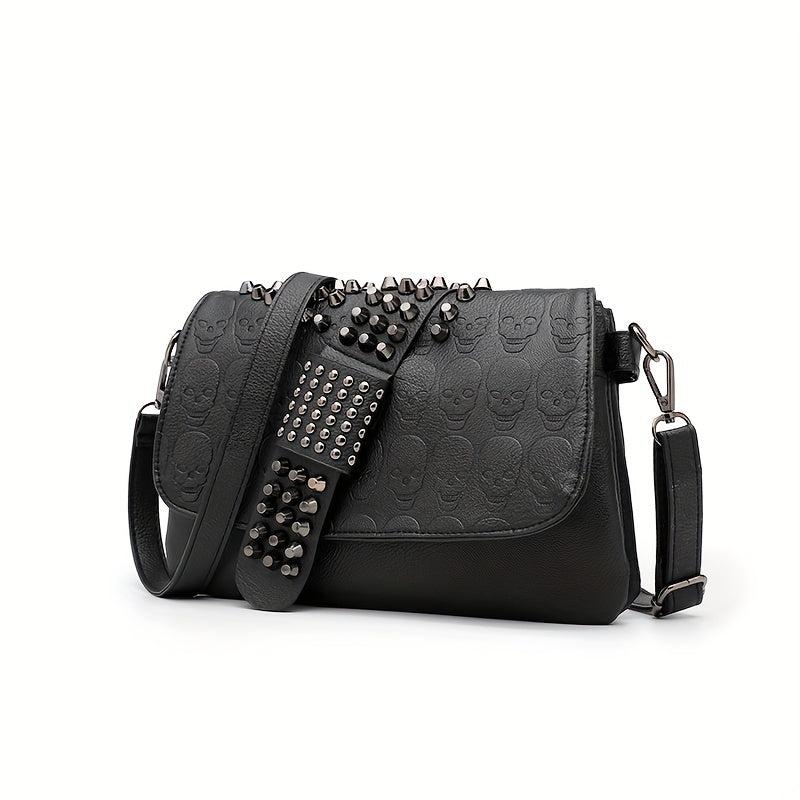 Gothic Chain Crossbody Bag Skull Studded Decor Handbags
