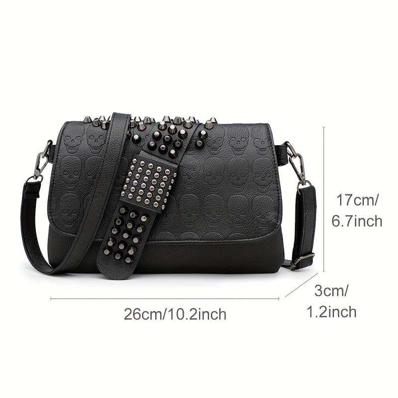 Gothic Chain Crossbody Bag Skull Studded Decor Handbags