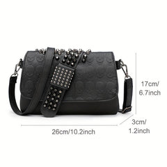 Gothic Chain Crossbody Bag Skull Studded Decor Handbags