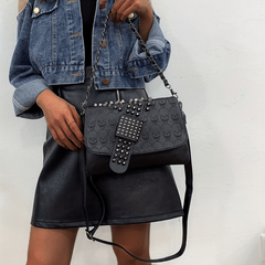 Gothic Chain Crossbody Bag Skull Studded Decor Handbags