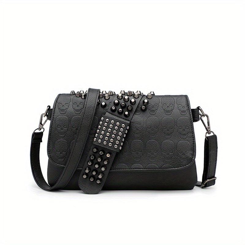 Gothic Chain Crossbody Bag Skull Studded Decor Handbags