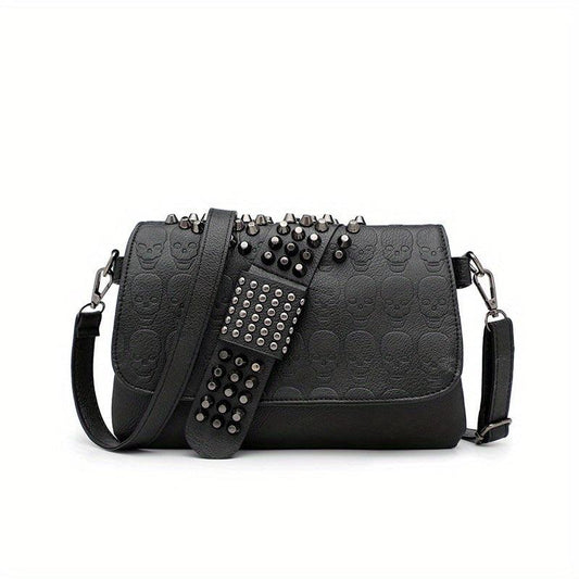 Gothic Chain Crossbody Bag Skull Studded Decor Handbags
