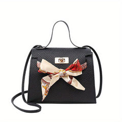 Lychee Pattern Scarf Crossbody Bag PU Leather Textured Purse