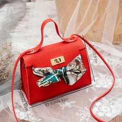 Lychee Pattern Scarf Crossbody Bag PU Leather Textured Purse