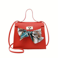 Lychee Pattern Scarf Crossbody Bag PU Leather Textured Purse