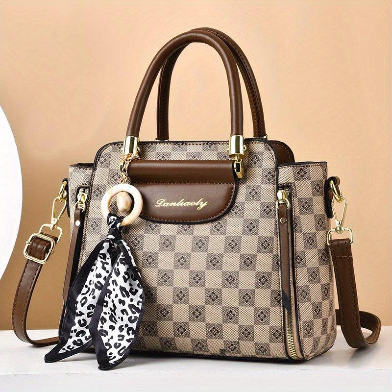 Vintage Pattern Satchel Bag All Match Crossbody Bag With Scarf Women's Bag