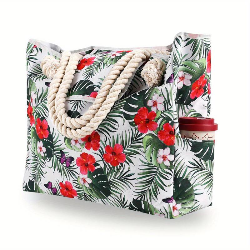 Summer Beach Canvas Tote Bag Floral Large Capacity Shoulder Bag Women's Handbag