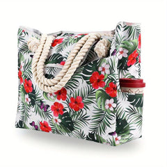 Summer Beach Canvas Tote Bag Floral Large Capacity Shoulder Bag Women's Handbag