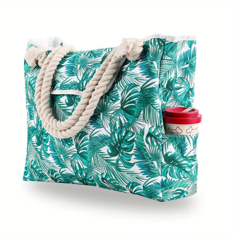 Summer Beach Canvas Tote Bag Floral Large Capacity Shoulder Bag Women's Handbag