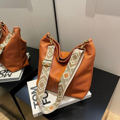 Wide Strap Crossbody Bag PU Leather Classic Shoulder Bag