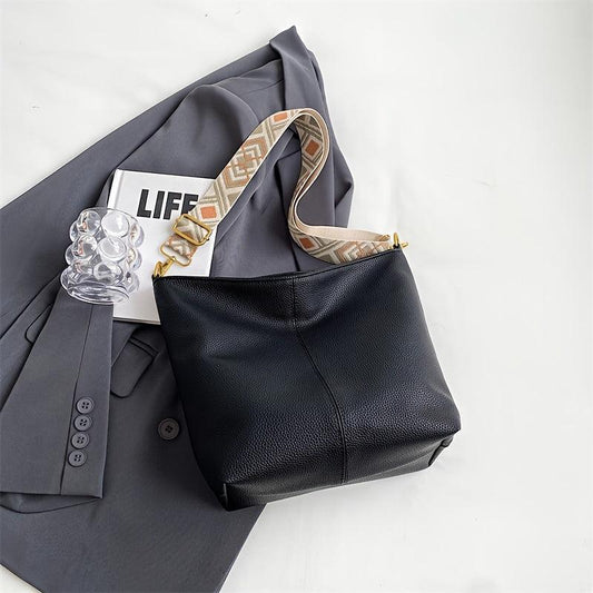 Wide Strap Crossbody Bag PU Leather Classic Shoulder Bag