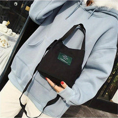 Canvas Crossbody Bag with Letter Patch Decoration