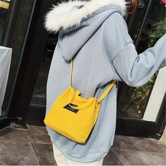Canvas Crossbody Bag with Letter Patch Decoration