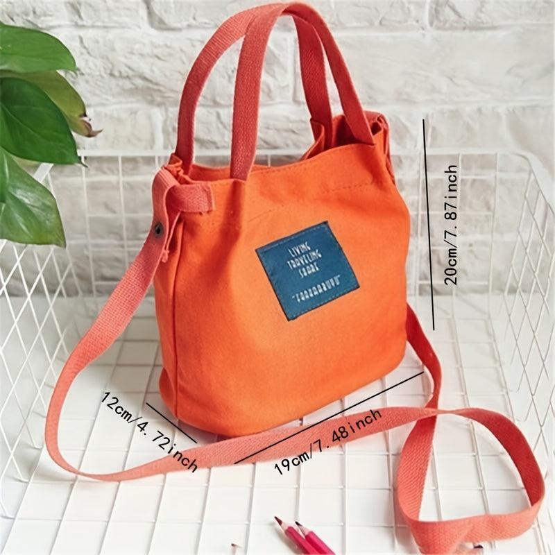 Canvas Crossbody Bag with Letter Patch Decoration