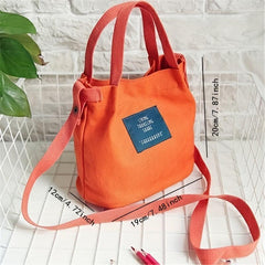 Canvas Crossbody Bag with Letter Patch Decoration