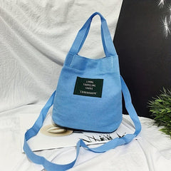 Canvas Crossbody Bag with Letter Patch Decoration
