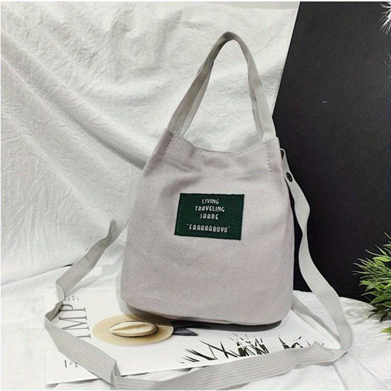 Canvas Crossbody Bag with Letter Patch Decoration