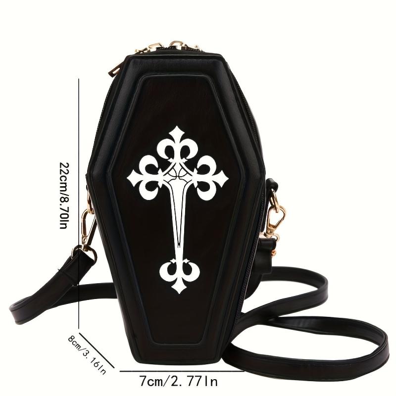 Retro Cross Print Coffin Shape Goth Shoulder Bag