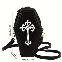 Retro Cross Print Coffin Shape Goth Shoulder Bag