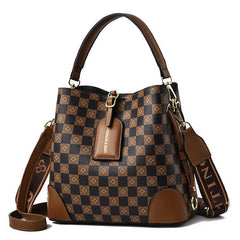 Plaid Pattern Bucket Bag PU Crossbody Handbag