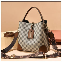 Plaid Pattern Bucket Bag PU Crossbody Handbag