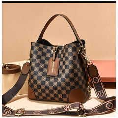 Plaid Pattern Bucket Bag PU Crossbody Handbag