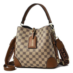 Plaid Pattern Bucket Bag PU Crossbody Handbag