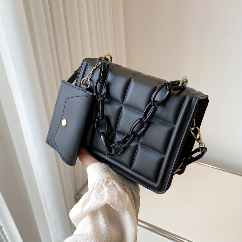 Quilted Chain Crossbody Bag with Wallet