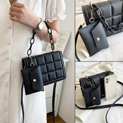 Quilted Chain Crossbody Bag with Wallet