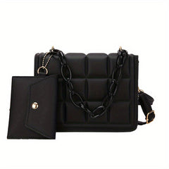 Quilted Chain Crossbody Bag with Wallet