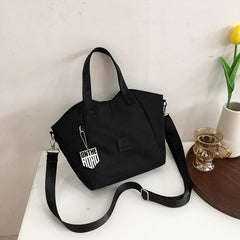 Letter Patch Decor Satchel Bag Canvas Hand Purse Crossbody Bag