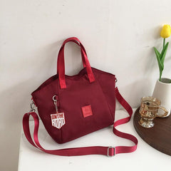 Letter Patch Decor Satchel Bag Canvas Hand Purse Crossbody Bag