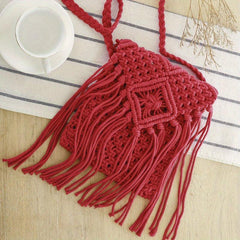 Boho Straw Bag Tassel Beach Crossbody Fringed Knitted Bag
