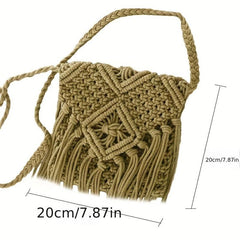 Boho Straw Bag Tassel Beach Crossbody Fringed Knitted Bag