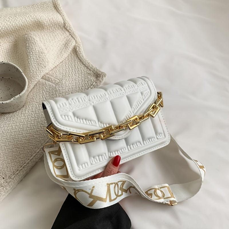 Geometric Embossed Square Shoulder Bag Flap Crossbody Bag
