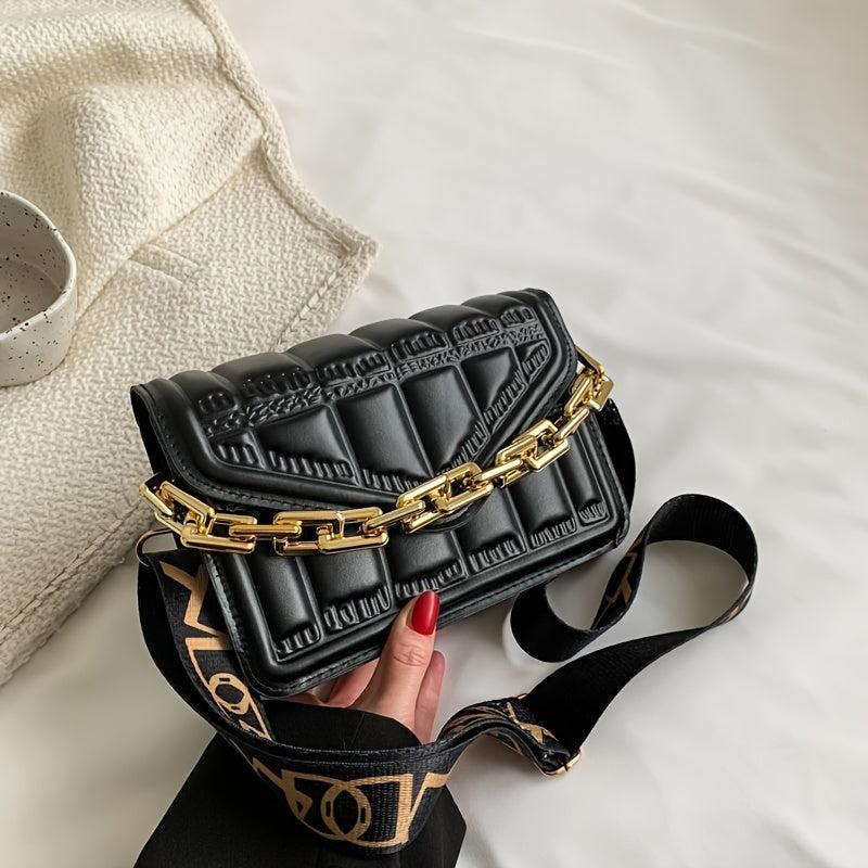 Geometric Embossed Square Shoulder Bag Flap Crossbody Bag