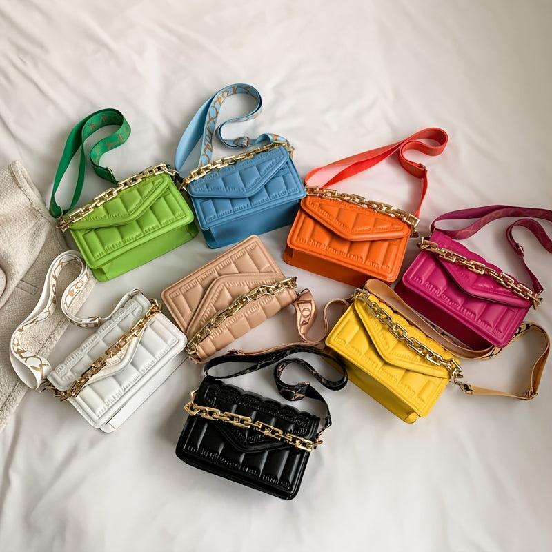 Geometric Embossed Square Shoulder Bag Flap Crossbody Bag