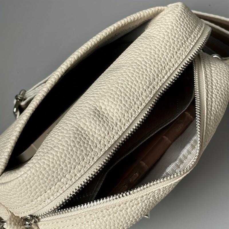 Minimalist Square Shoulder Bag Crossbody Purse Zipper Wide Strap