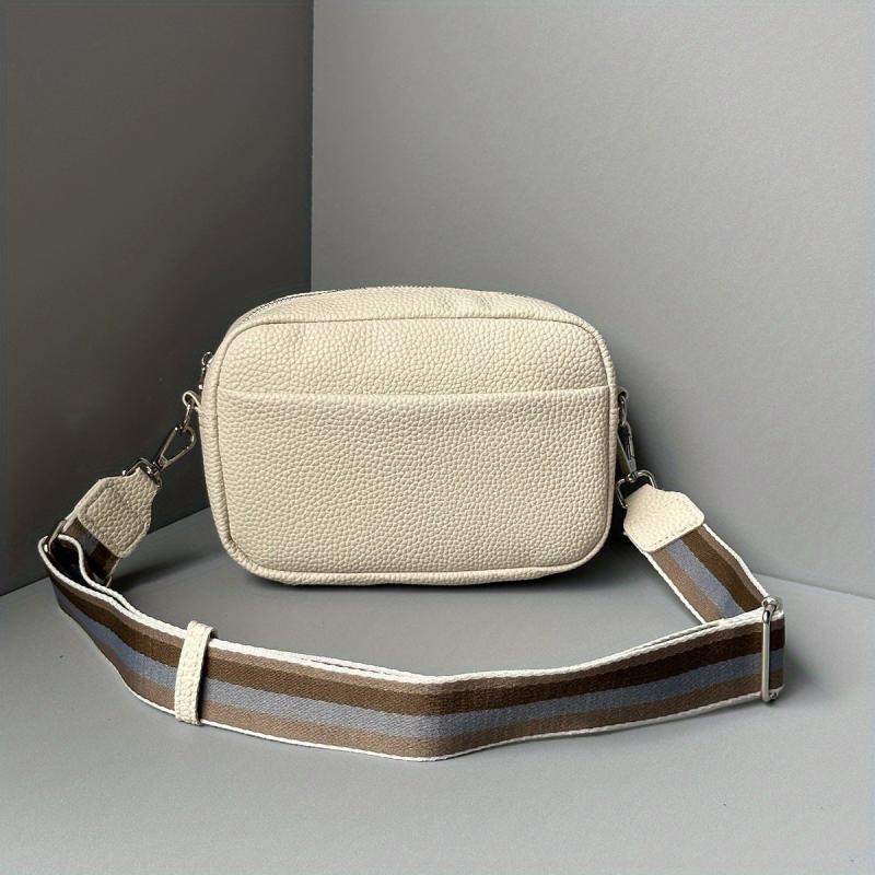 Minimalist Square Shoulder Bag Crossbody Purse Zipper Wide Strap