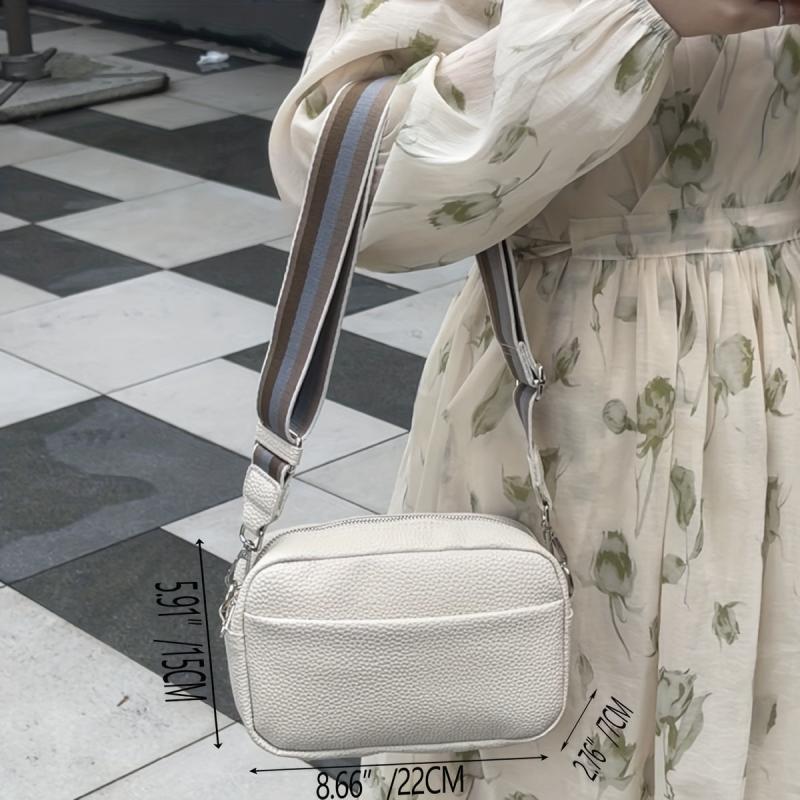 Minimalist Square Shoulder Bag Crossbody Purse Zipper Wide Strap