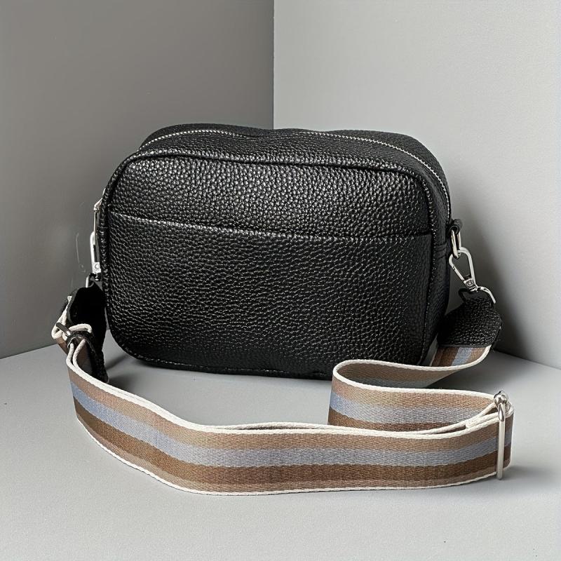 Minimalist Square Shoulder Bag Crossbody Purse Zipper Wide Strap