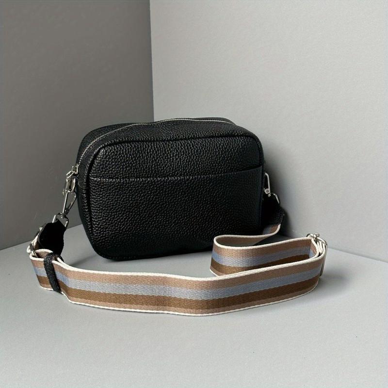 Minimalist Square Shoulder Bag Crossbody Purse Zipper Wide Strap