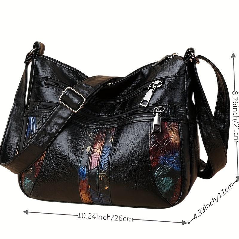 Floral Pattern Crossbody Bag for Women with Zipper Closure