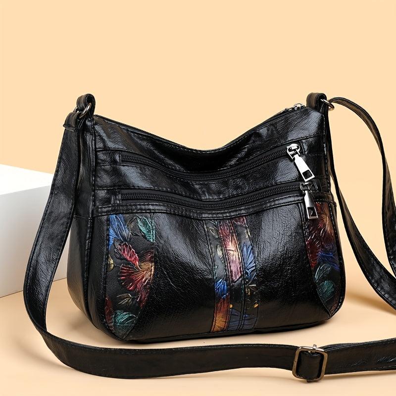 Floral Pattern Crossbody Bag for Women with Zipper Closure
