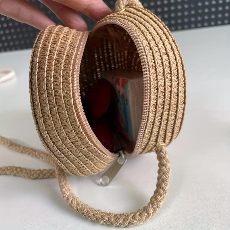 Straw Woven Beach Bag Boho Style Crossbody Purse