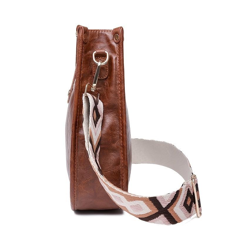 Ethnic Style Crossbody Bag with Buckle Decor and Faux Leather Shoulder Strap