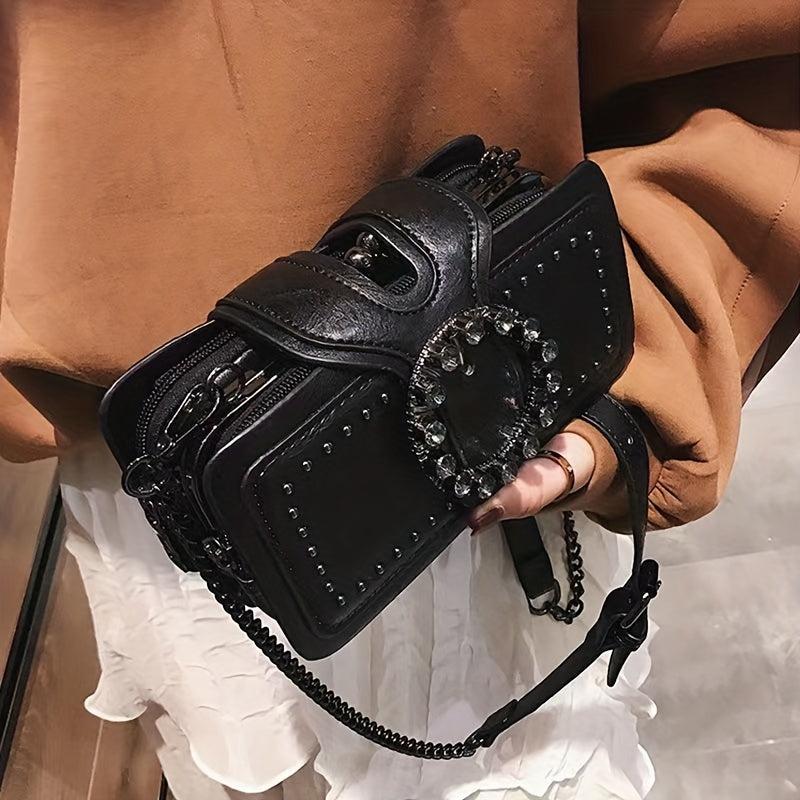 Gothic Chain Crossbody Bag Vintage Square Purse Shoulder Bag