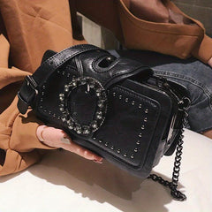 Gothic Chain Crossbody Bag Vintage Square Purse Shoulder Bag