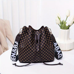 Vintage Geometric Pattern Bucket Bag Drawstring Shoulder Bag